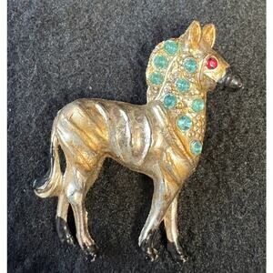 Vintage Zebra Brooch w/Rhinestones